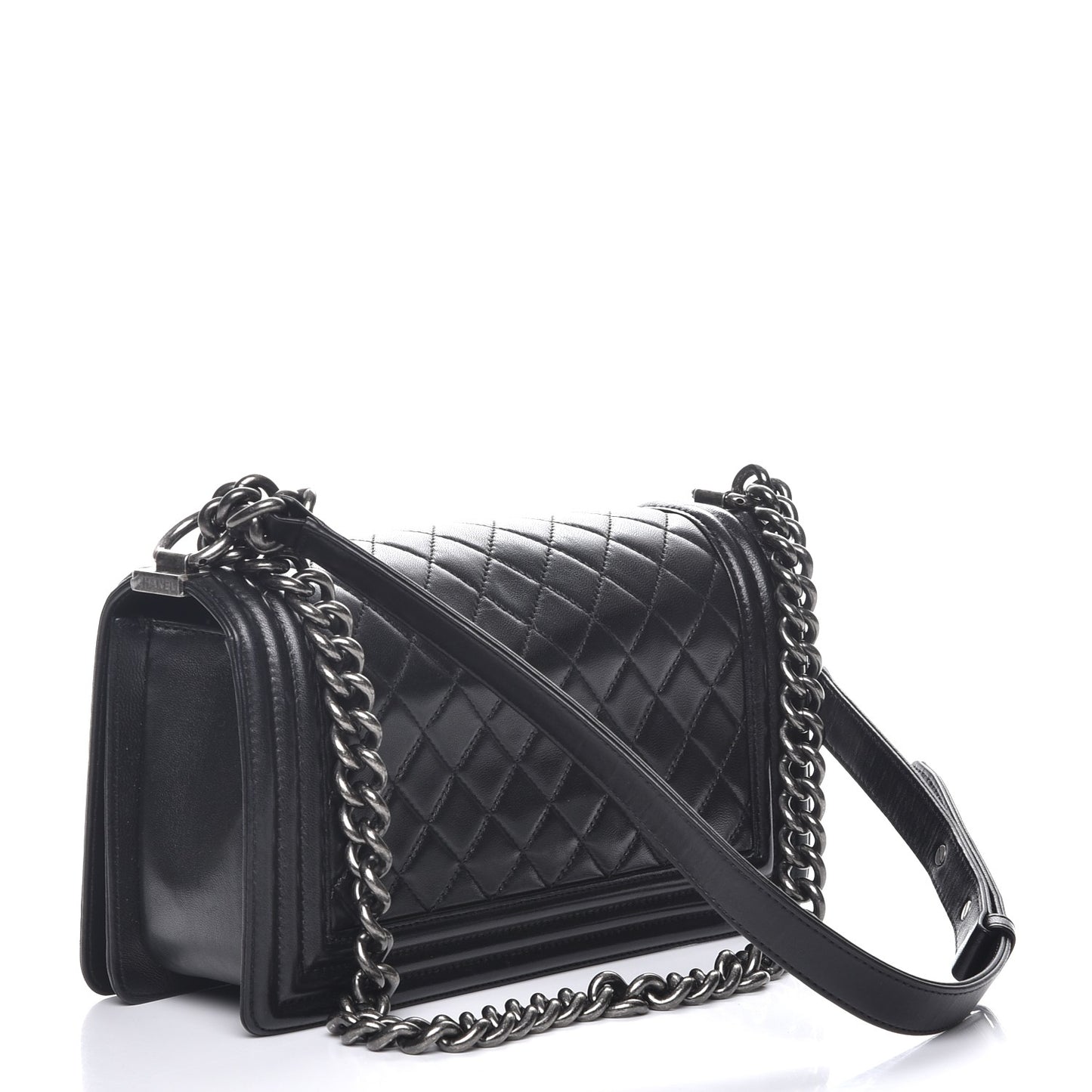 Lambskin Quilted Medium Boy Flap Black