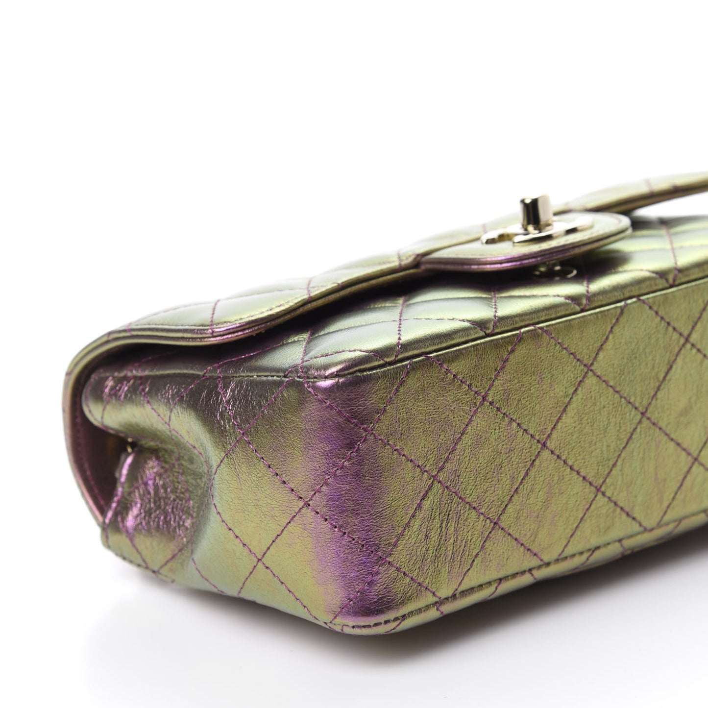 Iridescent Lambskin Quilted Mini Rectangular Flap Purple