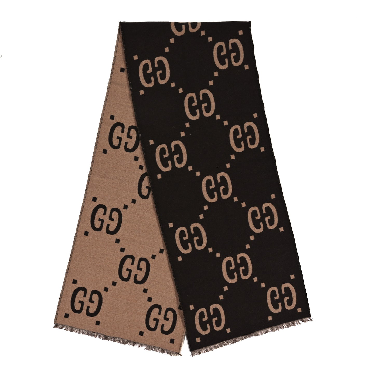 Wool Silk Monogram Jumbo GG Freedom Scarf Dark Brown Beige