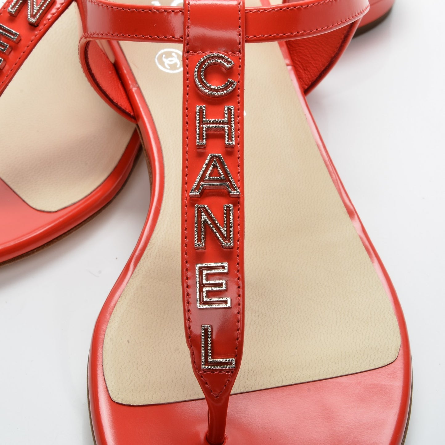 Calfskin CC Logo Thong Sandals 37 Red
