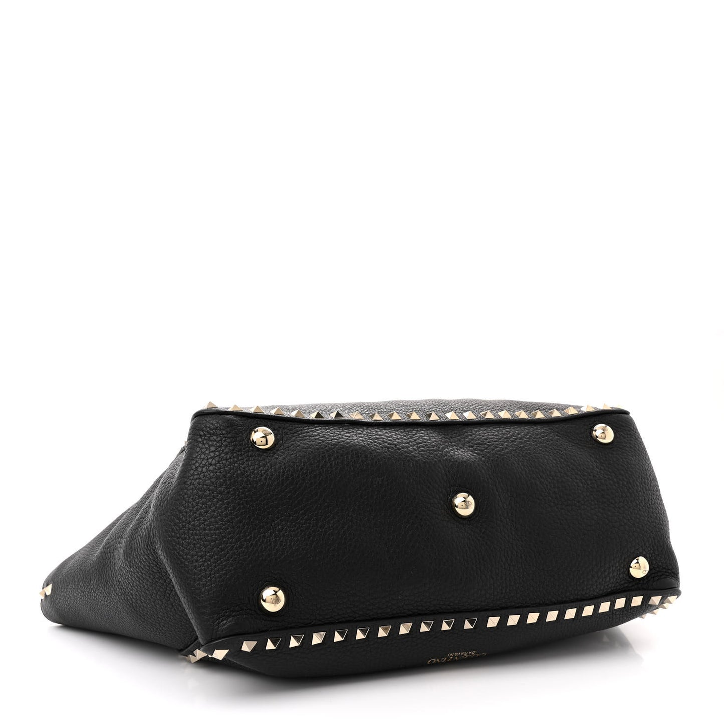 Pebbled Calfskin Medium Rockstud Tote Black