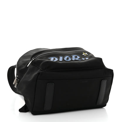Christian Dior X KAWS Nylon Calfskin Logo Backpack Black 4 of 9