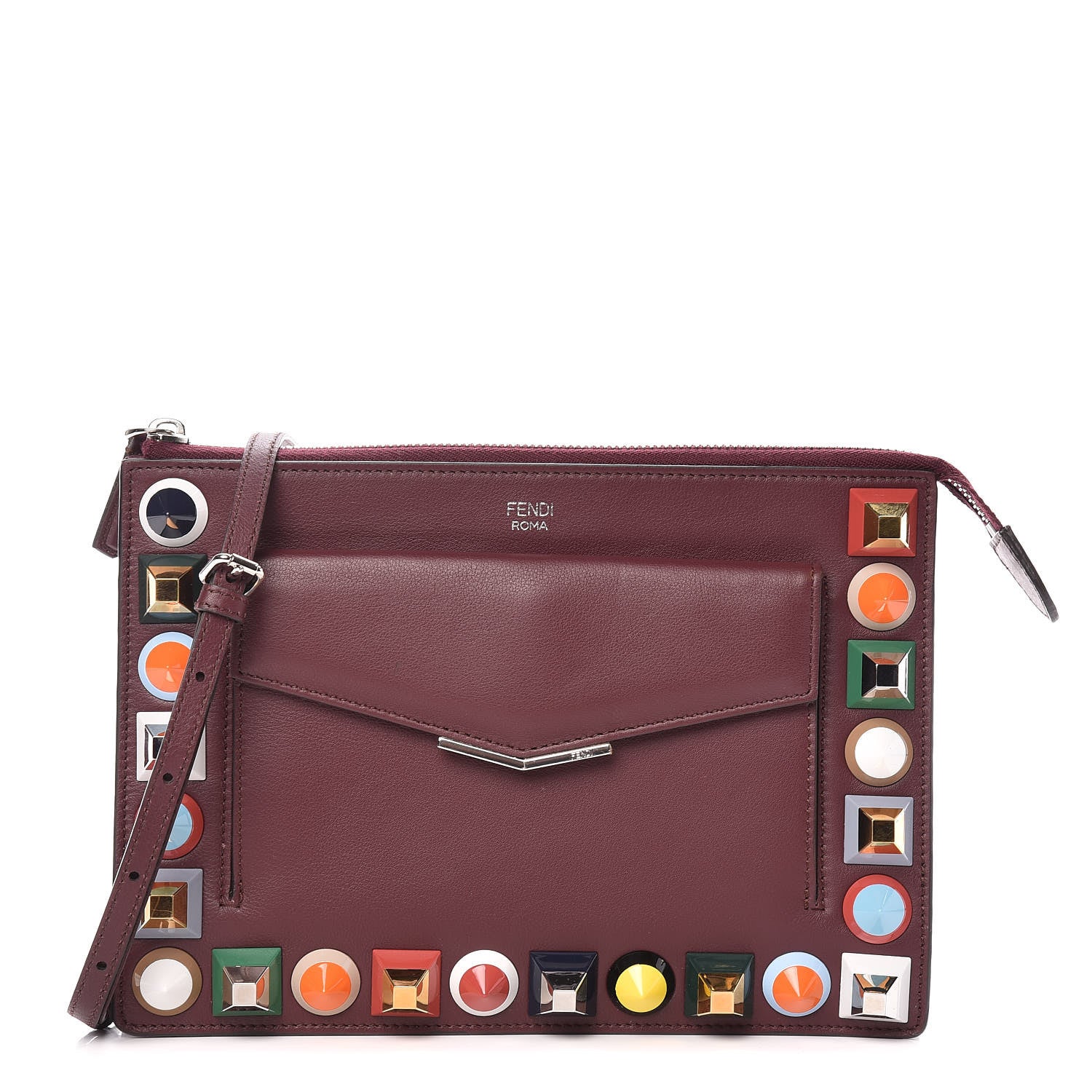 Fendi Vitello Dolce Studded Mini 2Jours Pouch Bordeaux Multicolor 1 of 10