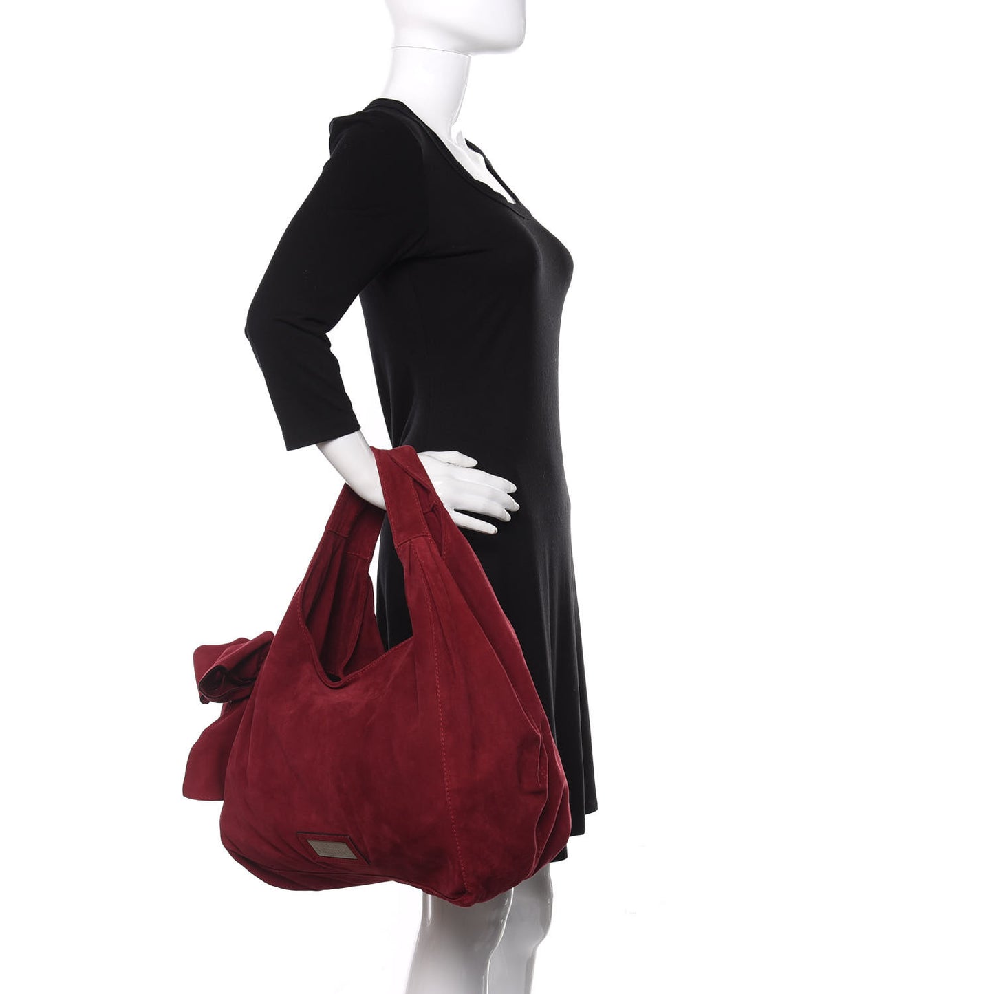 Suede Large Nuage Bow Hobo Burgundy