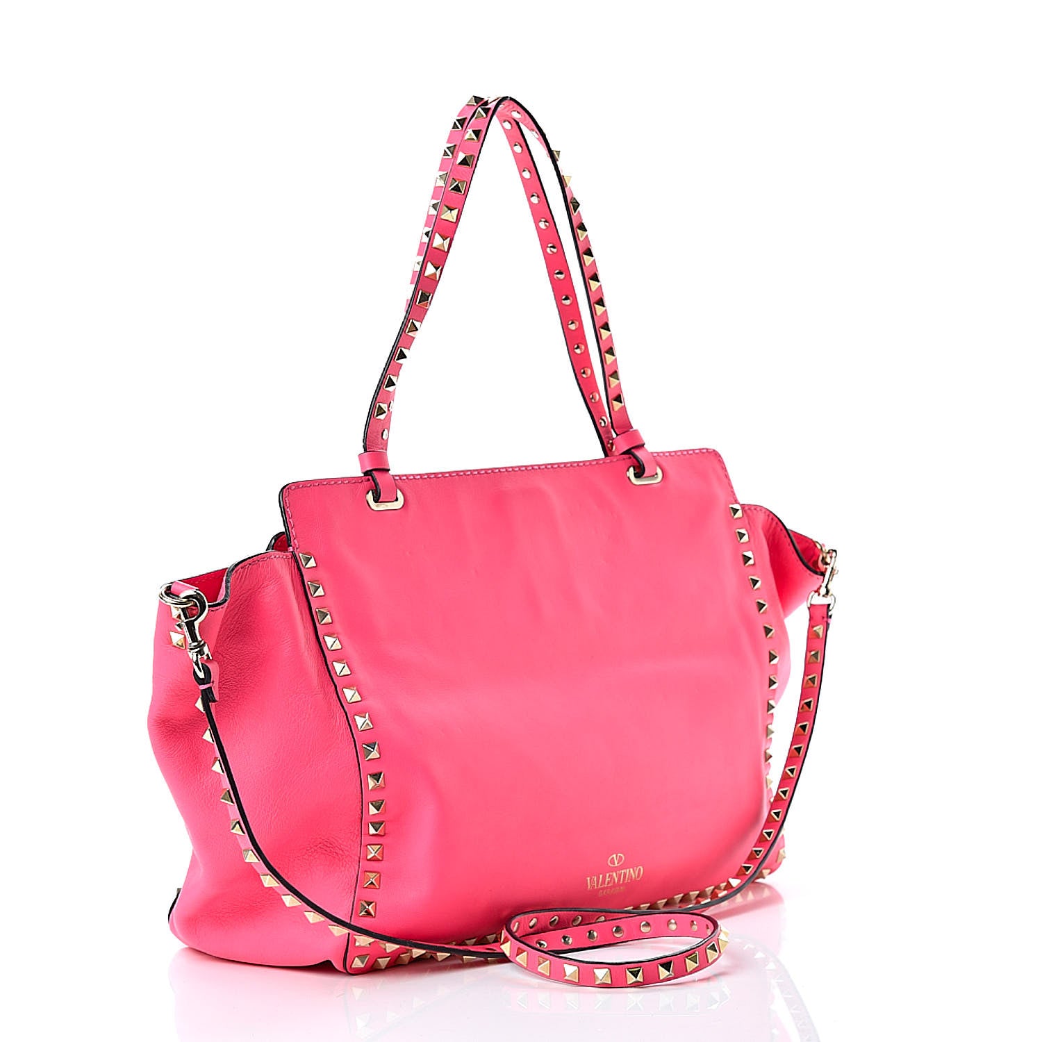 Valentino Garavani Vitello Medium Rockstud Tote Fuxia Fluo 3 of 12