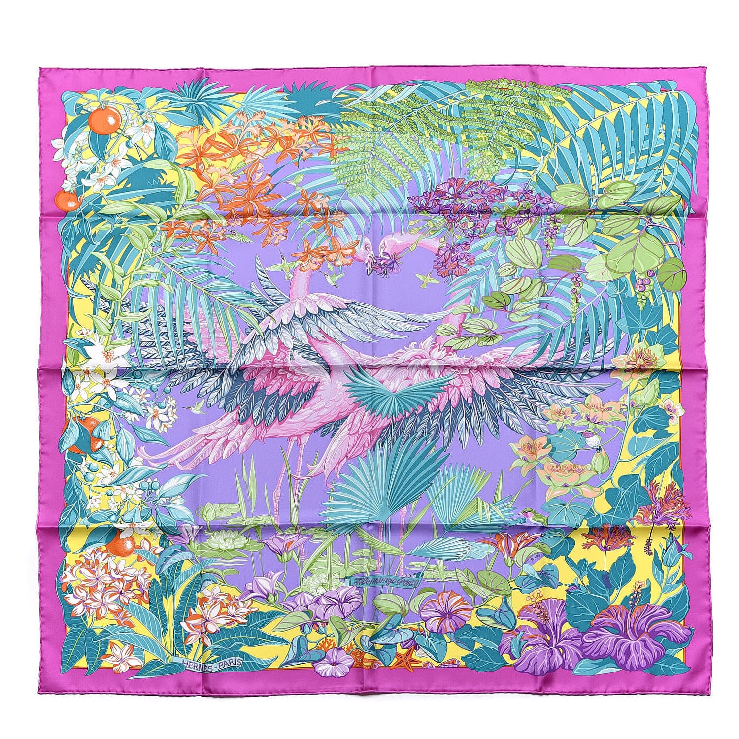Hermes Silk Flamingo Party Scarf 90 Cyclamen Mauve Vert 1 of 7
