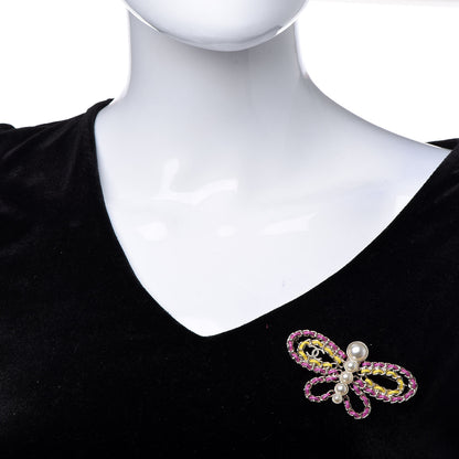 Chanel Lambskin Chain Pearl CC Butterfly Brooch Pink Yellow Gold 2 of 4