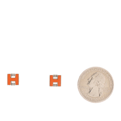 Hermes Palladium Lacquered Cage d'H Earrings Orange Sature 2 of 3