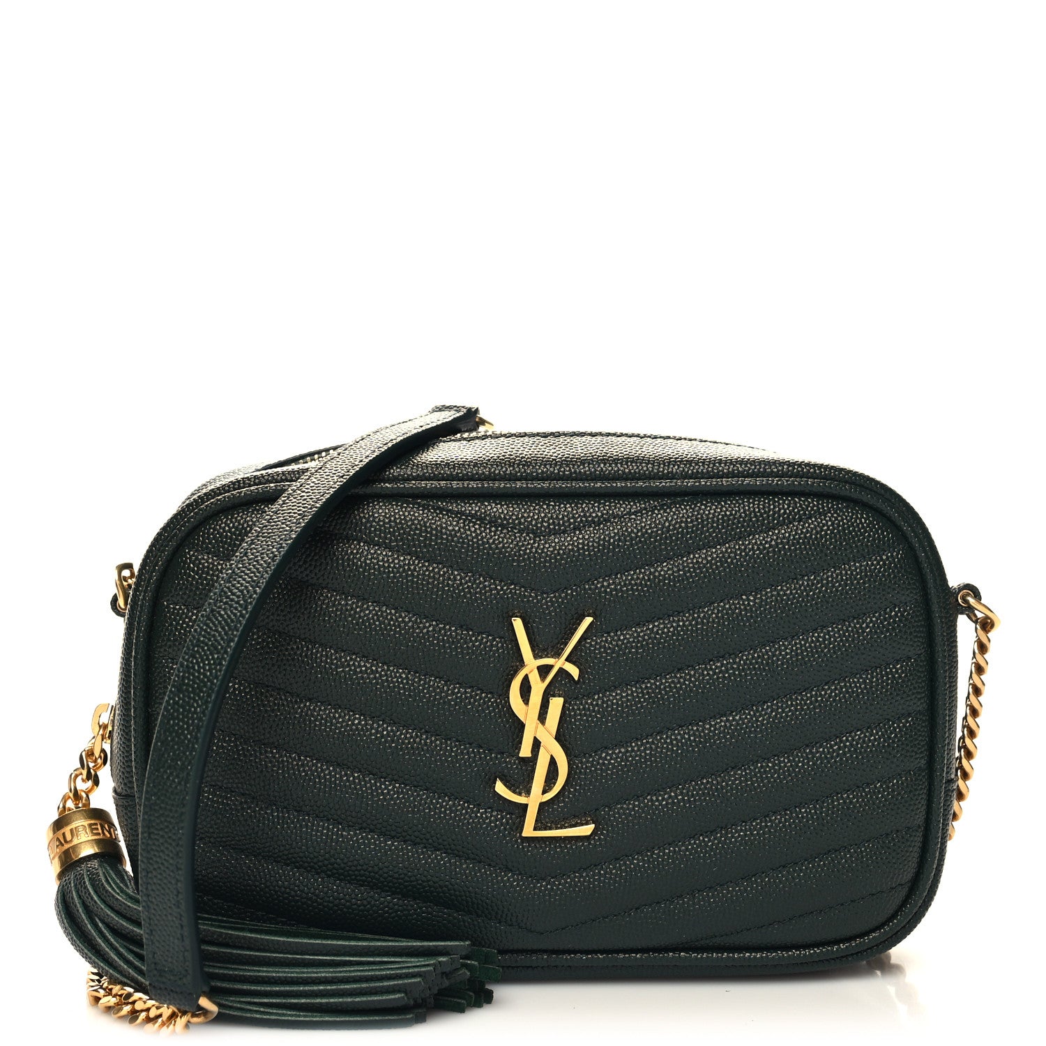 Saint Laurent Grain De Poudre Matelasse Monogram Mini Lou Camera Bag New Vert Fonce 1 of 11