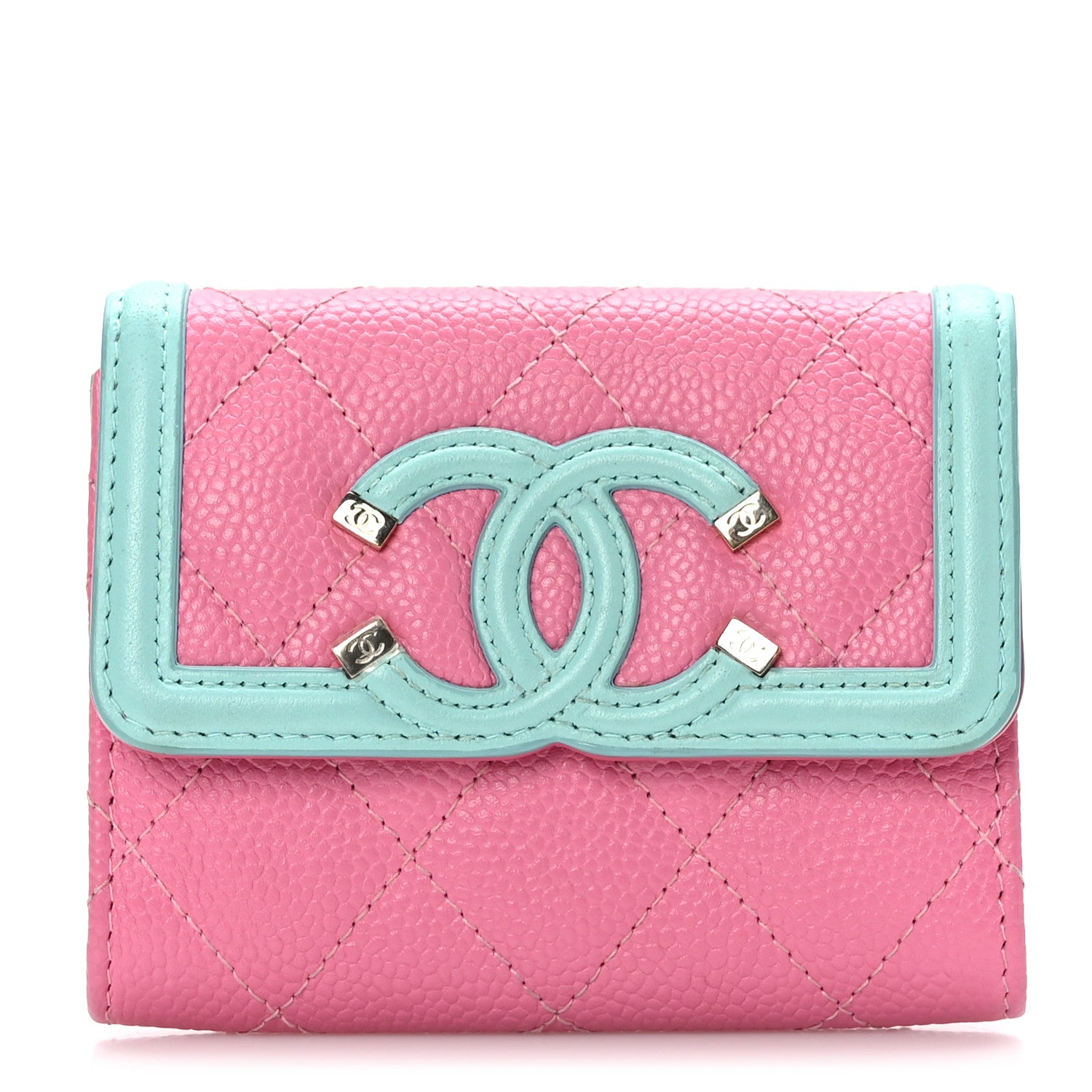 Chanel Caviar Quilted Filigree Flap Card Holder Pink Blue Green 1 of 7