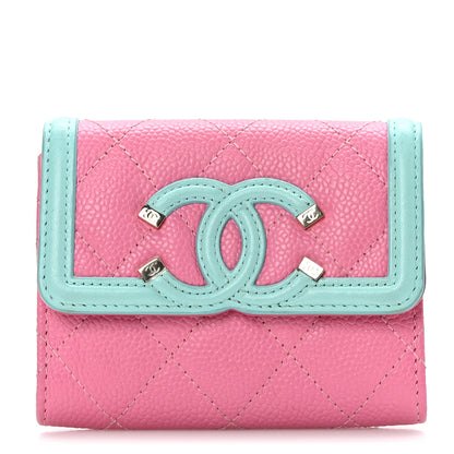 Chanel Caviar Quilted Filigree Flap Card Holder Pink Blue Green 1 of 7