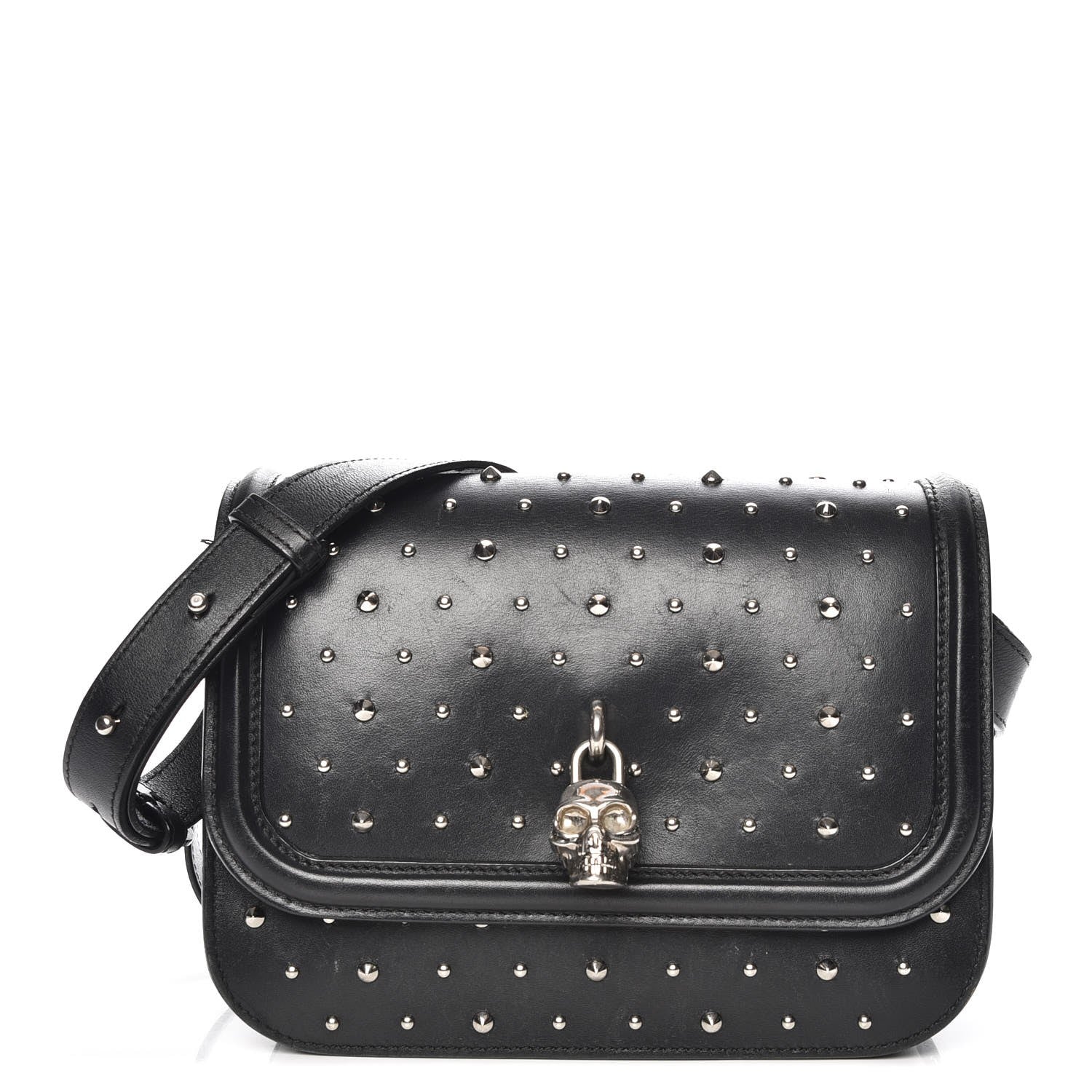 Alexander McQueen Calfskin Studded Small Padlock Crossbody Bag Black 1 of 12