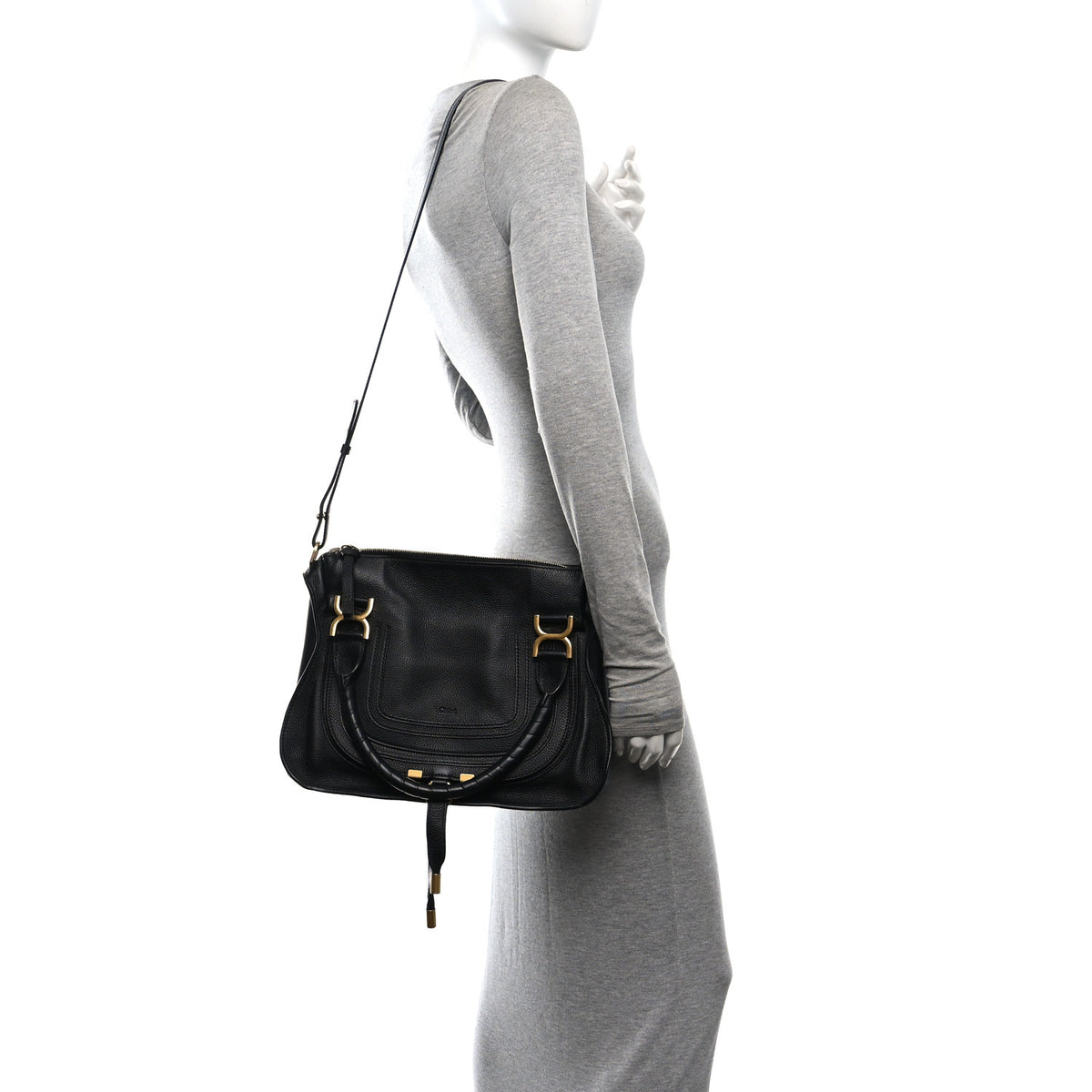 Chloe Calfskin Braided Medium Marcie Double Carry Black 2 of 16