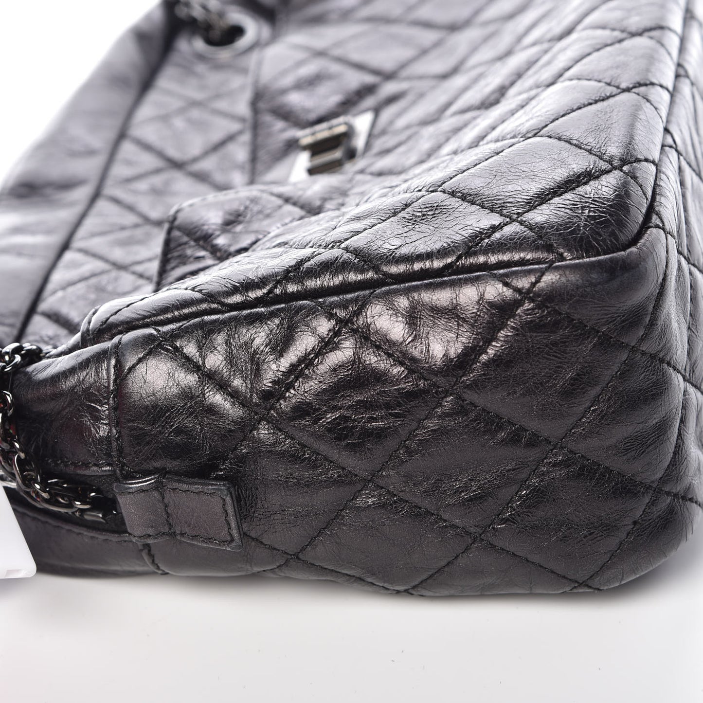 Metallic Aged Calfskin Quilted Medium Reissue Camera Case Black