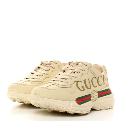 Gucci Calfskin Logo Womens Rhyton Sneakers 37.5 Ivory 3 of 9