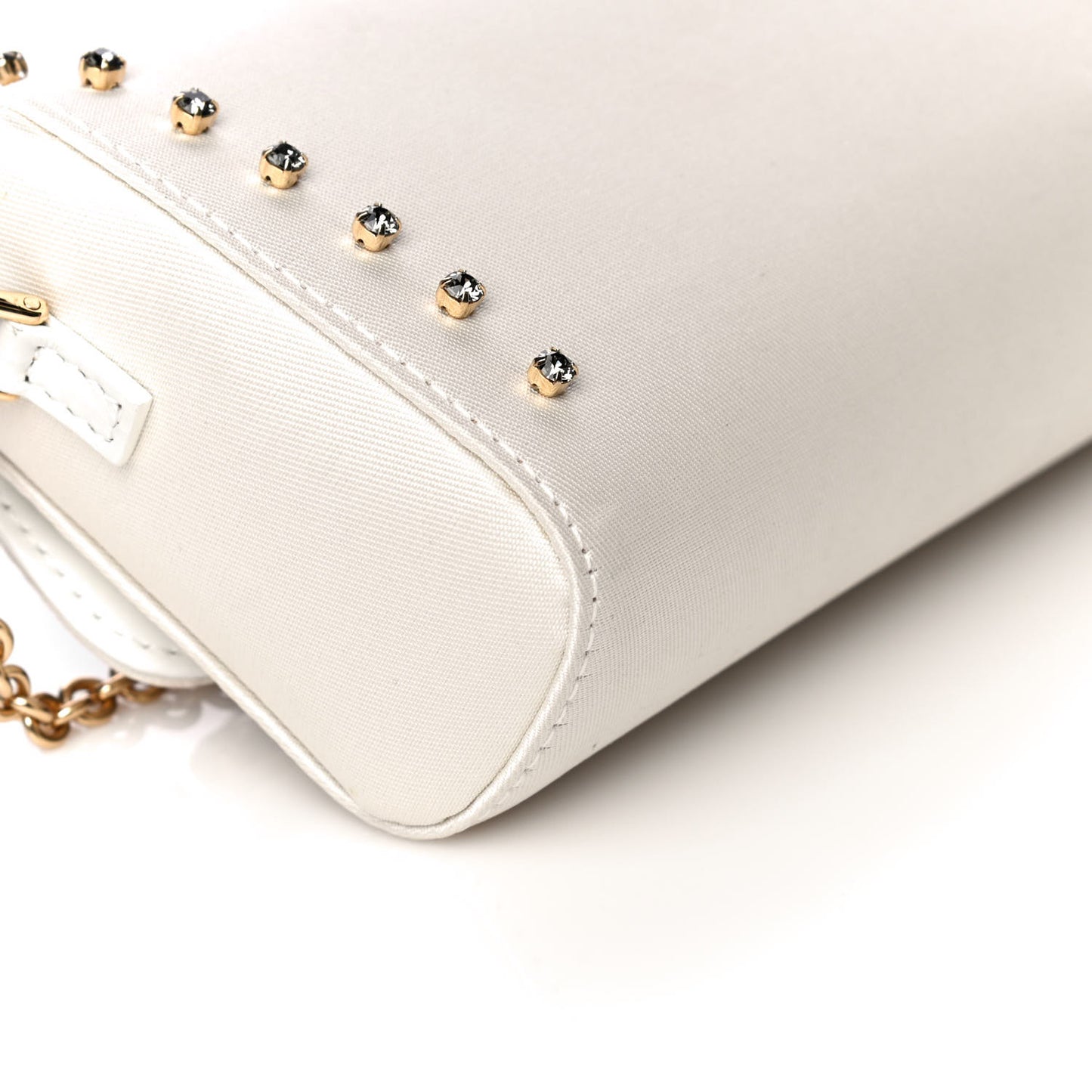 Canvas Crystal Embellished Childrens Bow Chain Clutch White