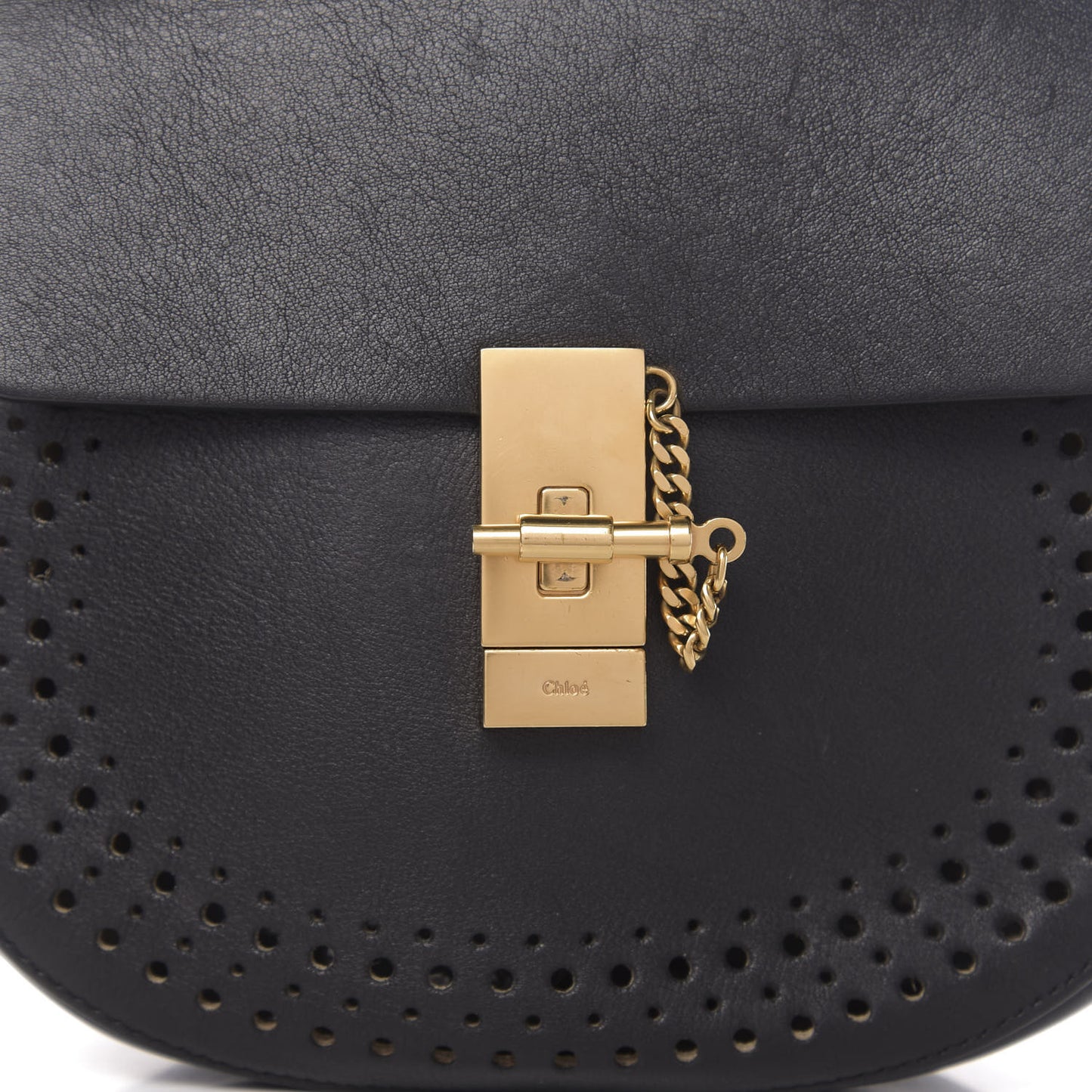 Calfskin Perforated Drew Shoulder Bag Black