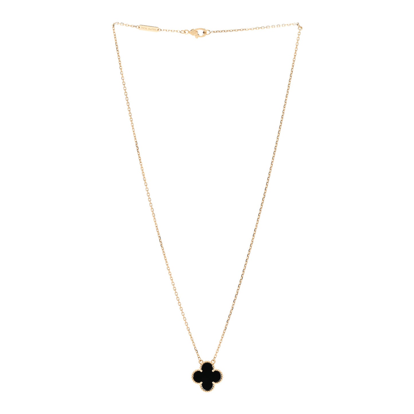 18K Yellow Gold Black Onyx Vintage Alhambra Pendant Necklace