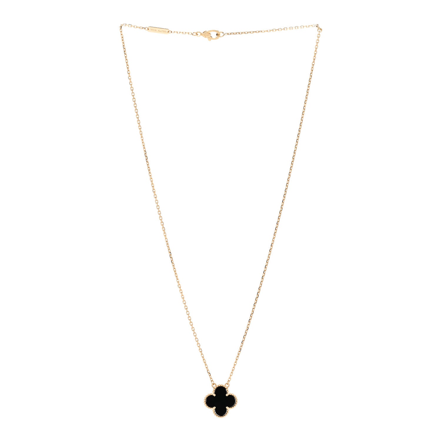 Van Cleef & Arpels 18K Yellow Gold Black Onyx Vintage Alhambra Pendant Necklace 3 of 6