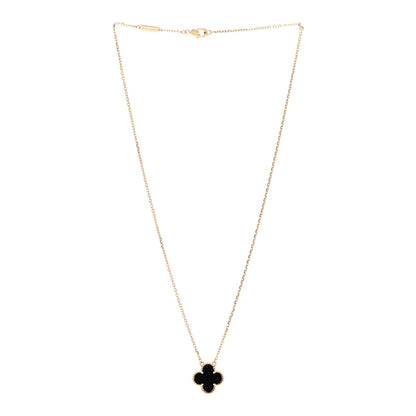 Van Cleef & Arpels 18K Yellow Gold Black Onyx Vintage Alhambra Pendant Necklace 3 of 6