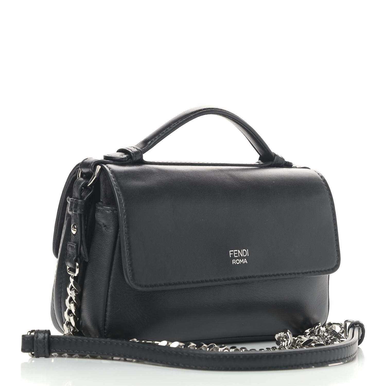 Fendi Shiny Nappa Trapuntata Micro Double Baguette Black 3 of 11