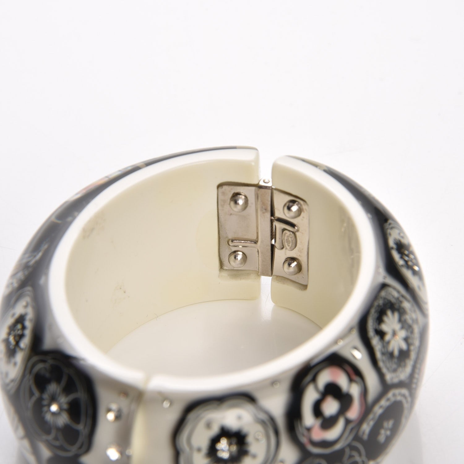 Chanel Enamel Crystal CC Bangle Black White 6 of 7