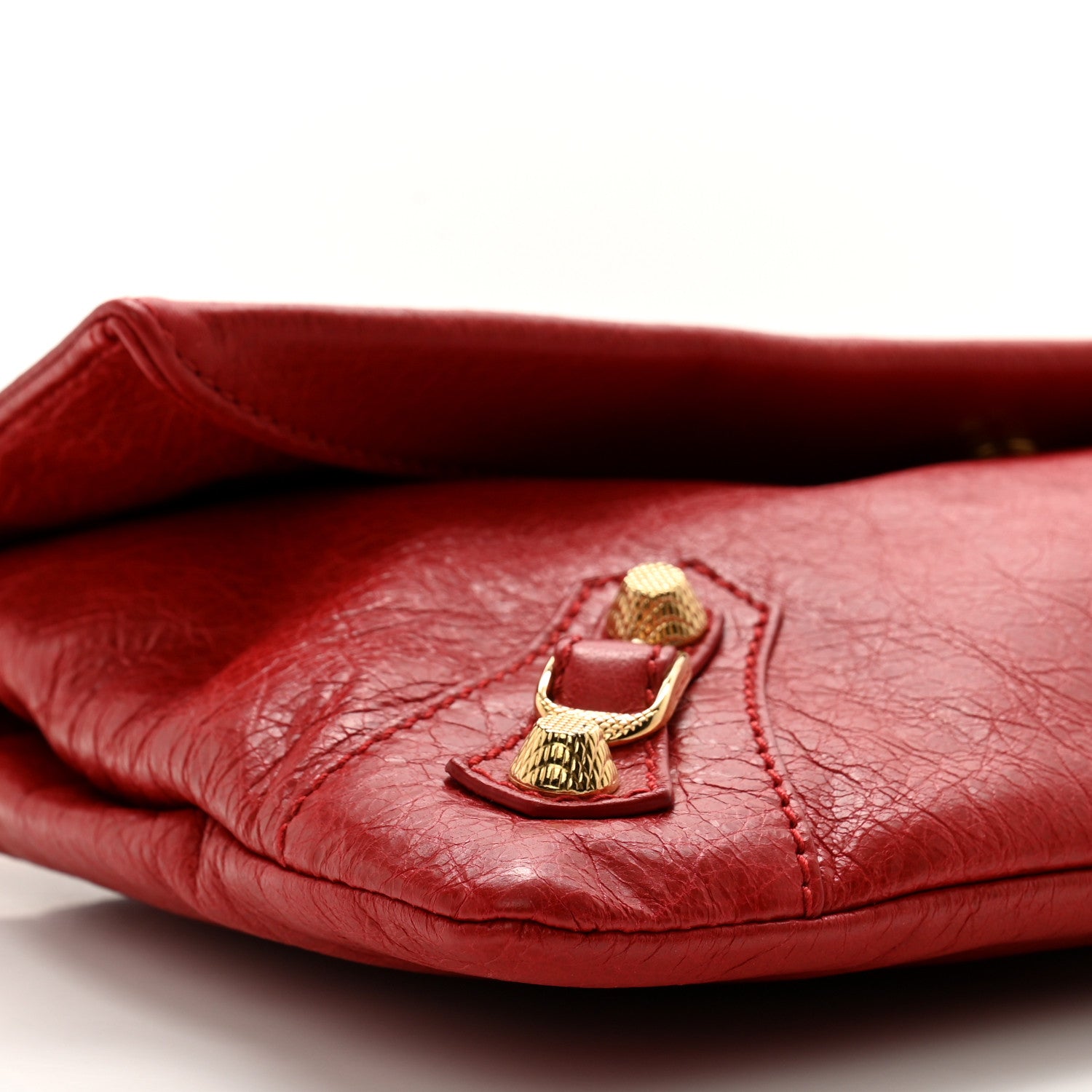 Balenciaga Agneau Giant 12 Gold Hardware Envelope Strap Clutch Rouge Lipstick 10 of 14