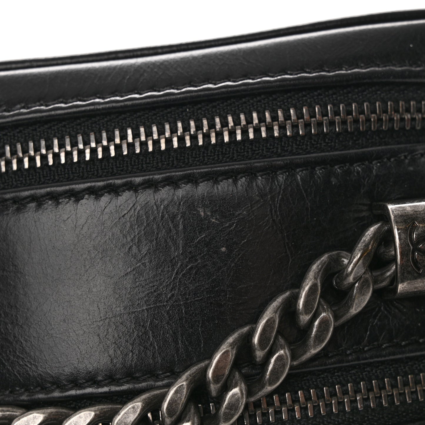 Glazed Calfskin Small Coco Boy Camera Case Black