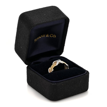 Tiffany 18K Yellow Gold Platinum Diamond Schlumberger Rope Three Row X Ring 52 6 5 of 5