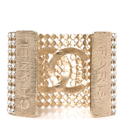 Chanel Large Strass Crystal CC Cuff Bracelet M Gold 3 of 5