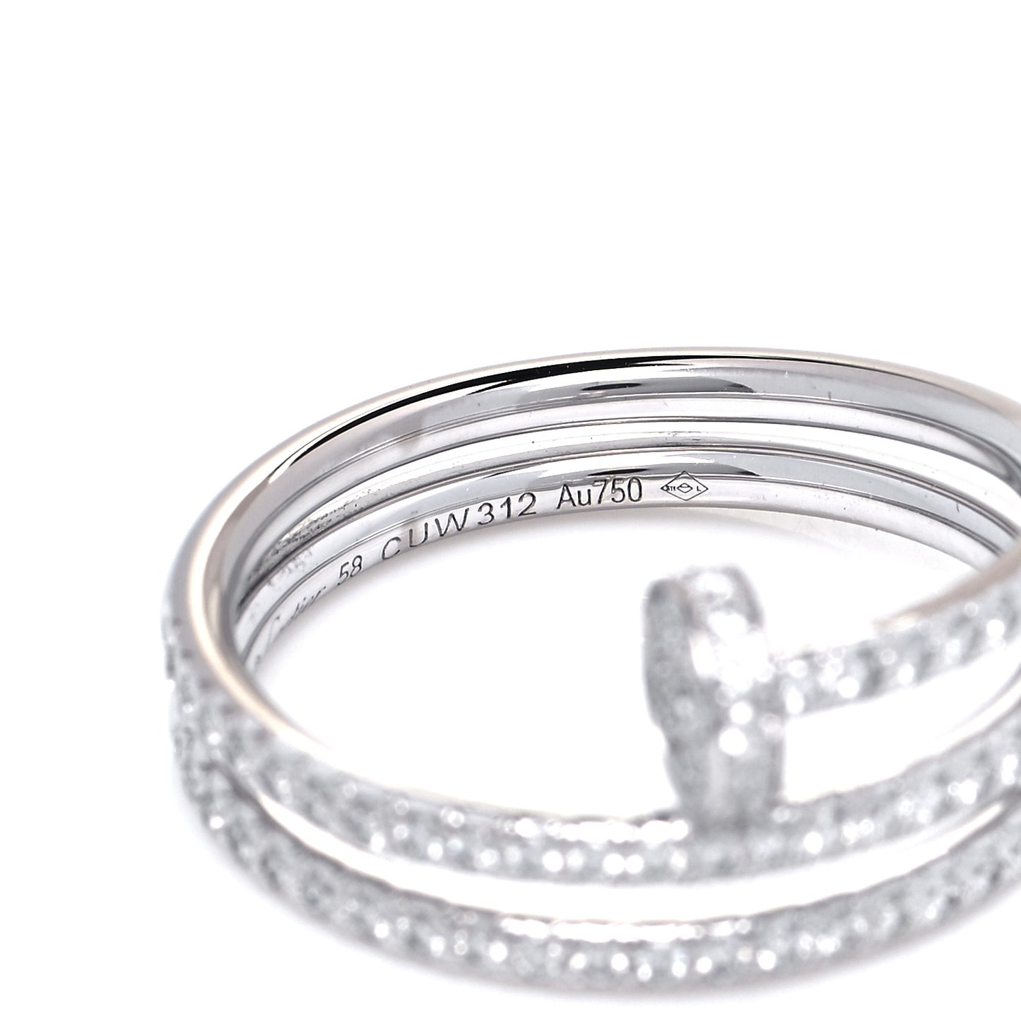 18K White Gold Diamond Double Juste Un Clou Paved Ring 58 8.25