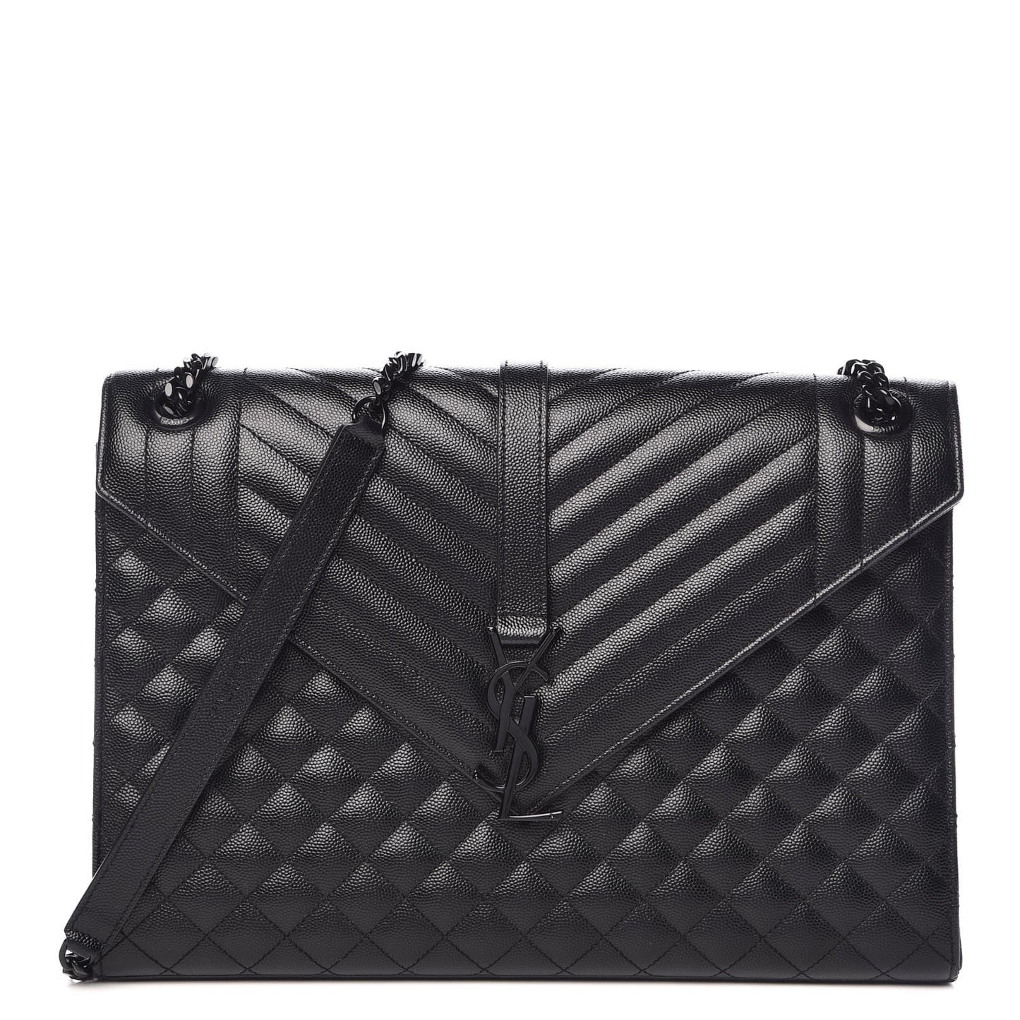 Grain De Poudre Textured Mixed Matelasse Large Triquilt Monogram Monochrome Satchel Black