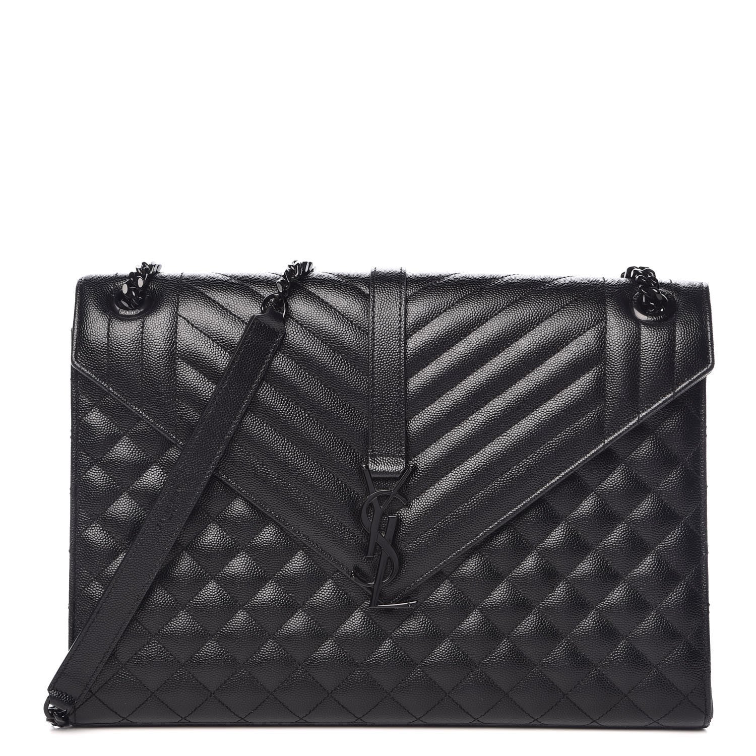 Saint Laurent Grain De Poudre Textured Mixed Matelasse Large Triquilt Monogram Monochrome Satchel Black 1 of 11