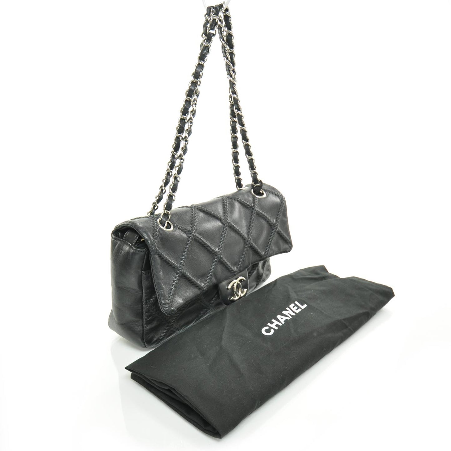 Leather Stitched Small Cells Flap Black