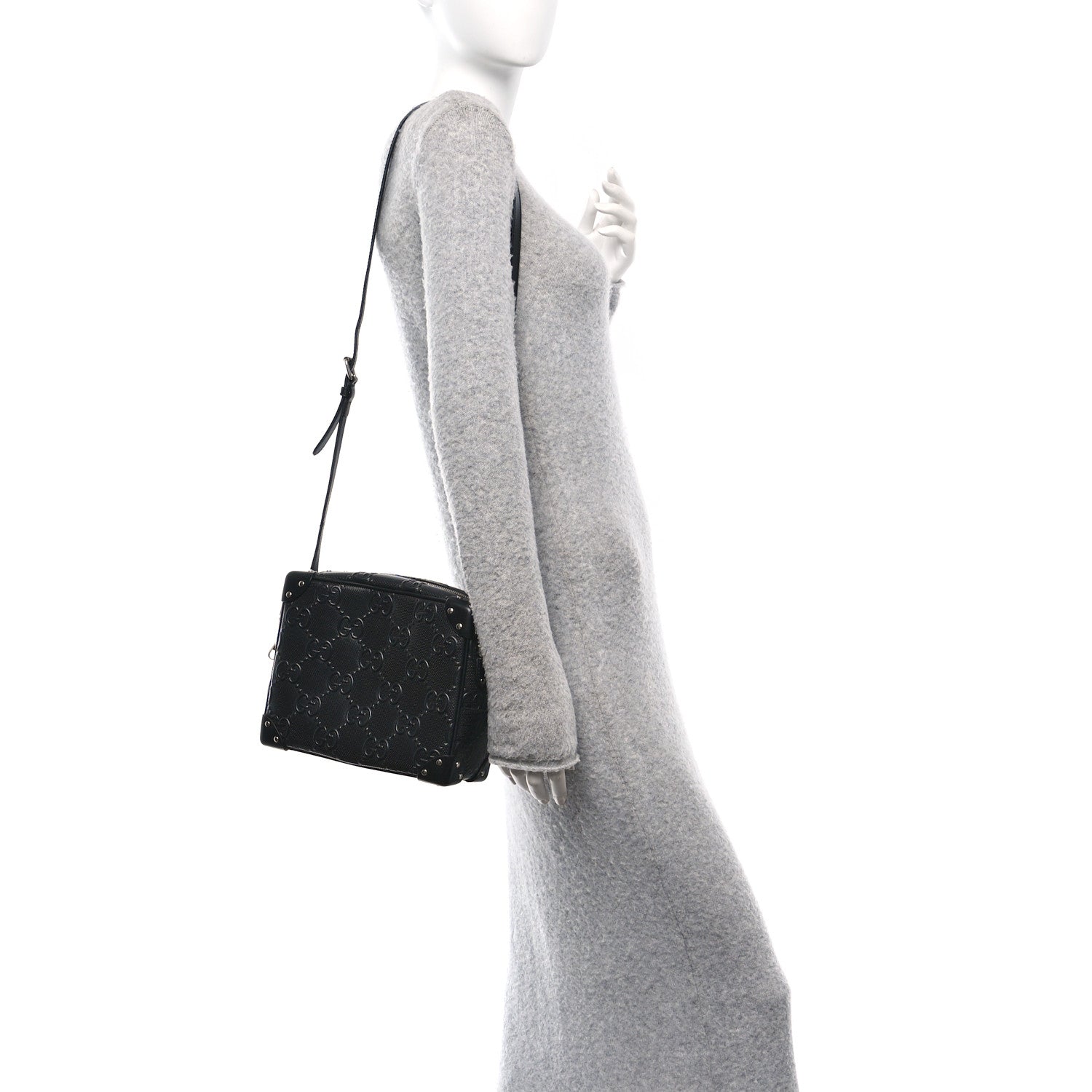 Gucci Calfskin GG Tennis Embossed Square Messenger Bag Black 2 of 10