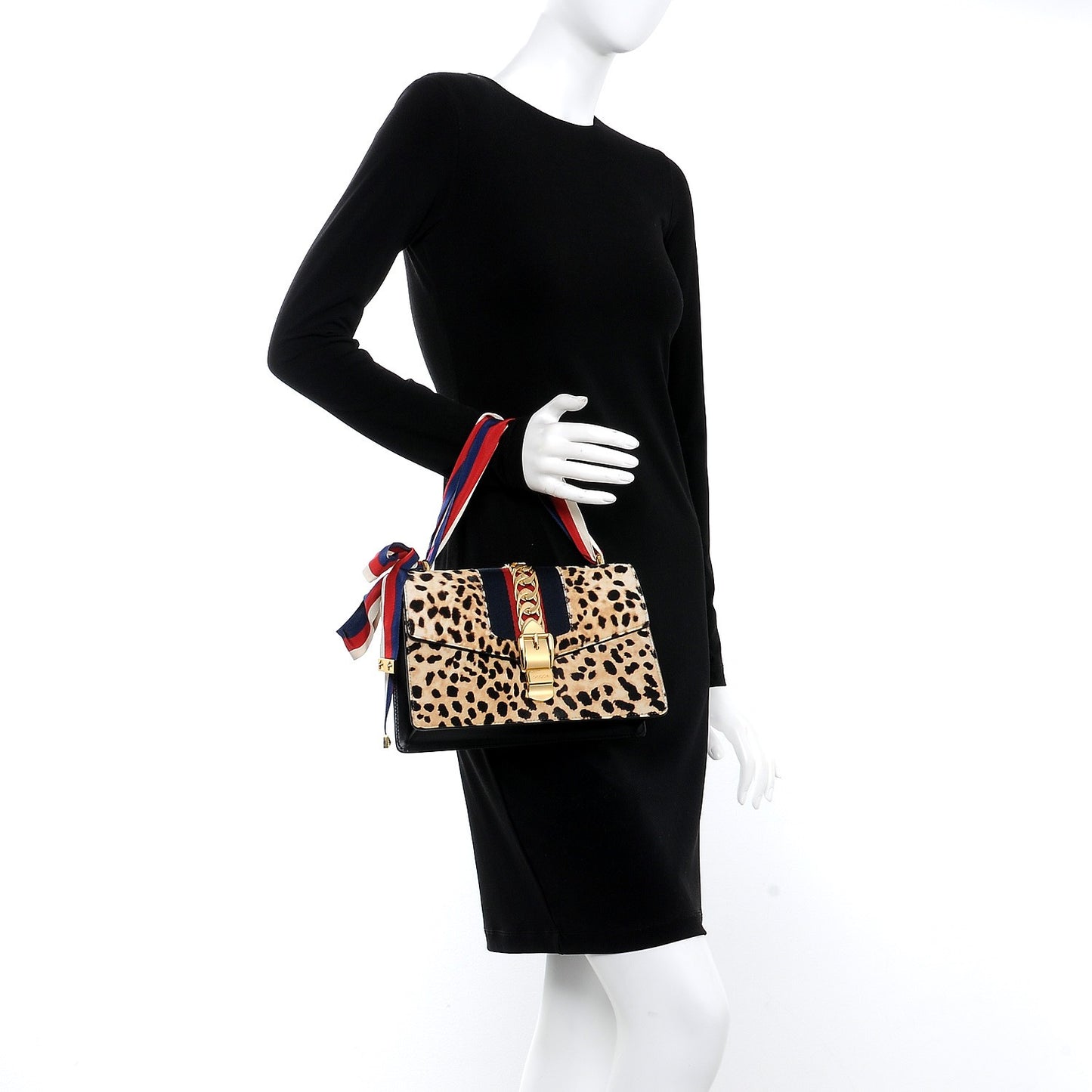 Calf Hair Leopard Print Small Sylvie Shoulder Bag Naturale Black