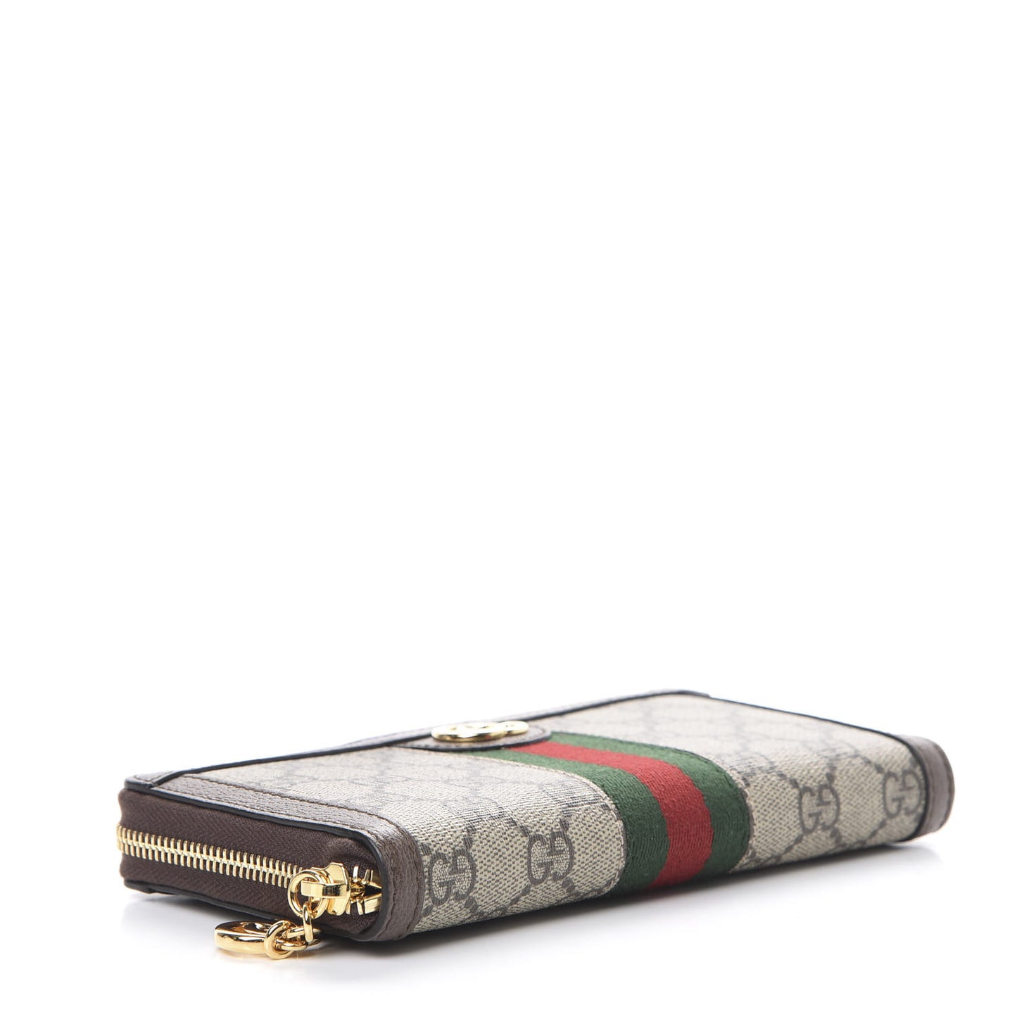 GG Supreme Monogram Web Ophidia Zip Around Wallet Brown