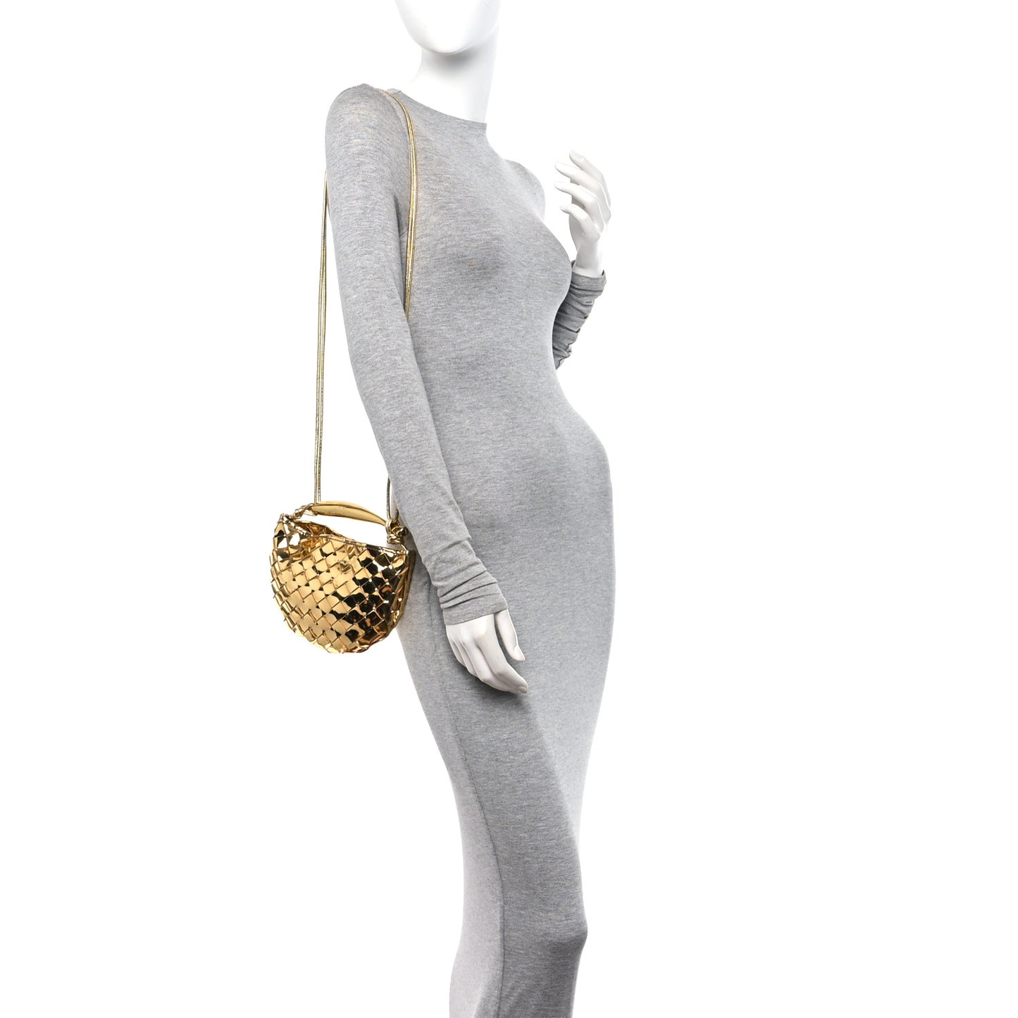 Mirror Laminated Nappa Intrecciato Mini Sardine Bag Gold