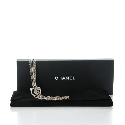 Chanel Baguette Crystal CC Shield Multi Strand Long Chain Necklace Silver 6 of 6