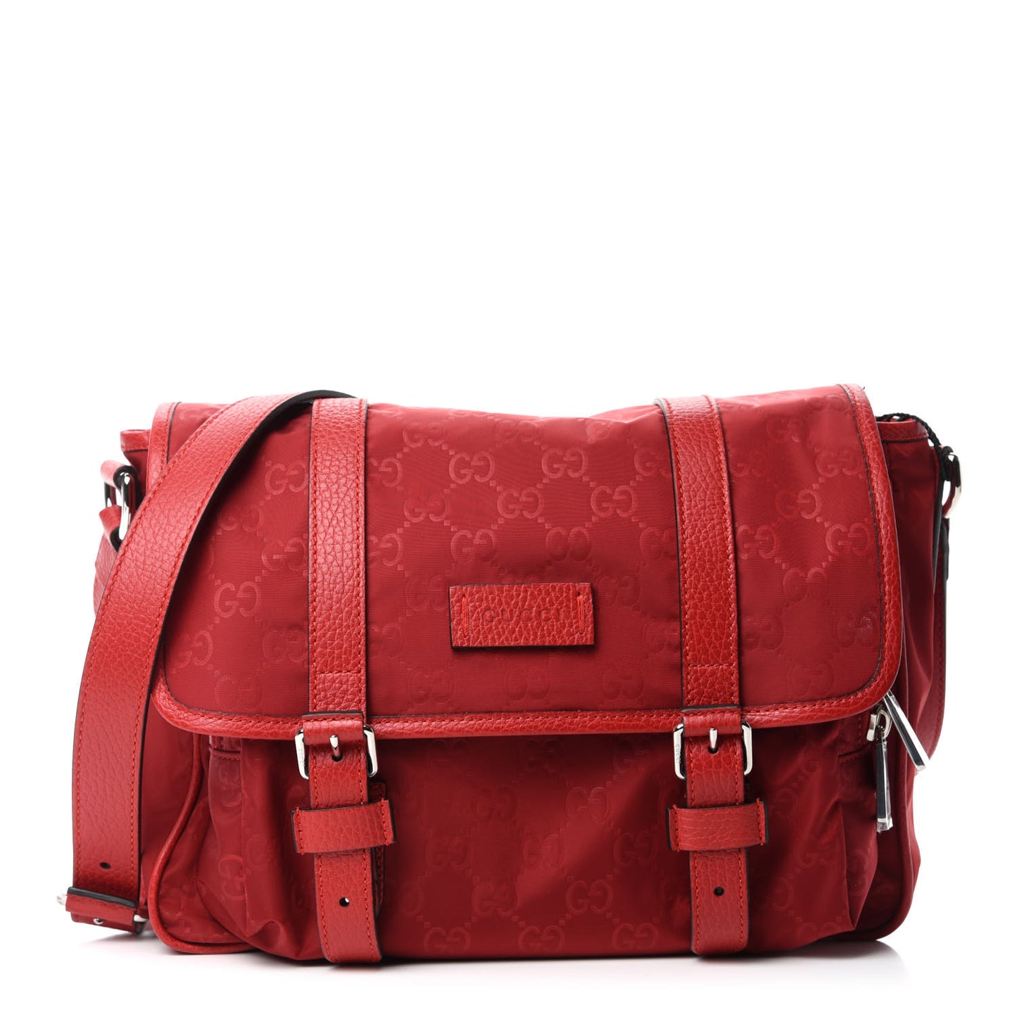 Nylon Monogram Double Buckle Flap Messenger Bag Vibrant Red