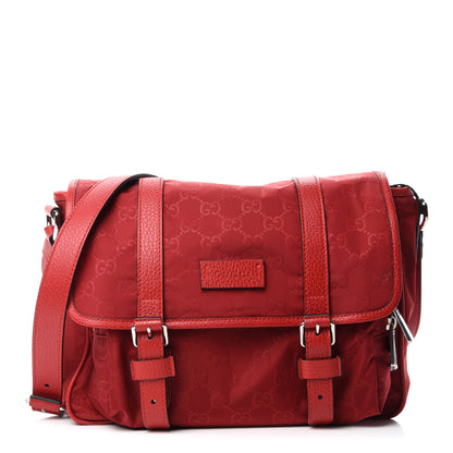 Gucci Nylon Monogram Double Buckle Flap Messenger Bag Vibrant Red 1 of 10