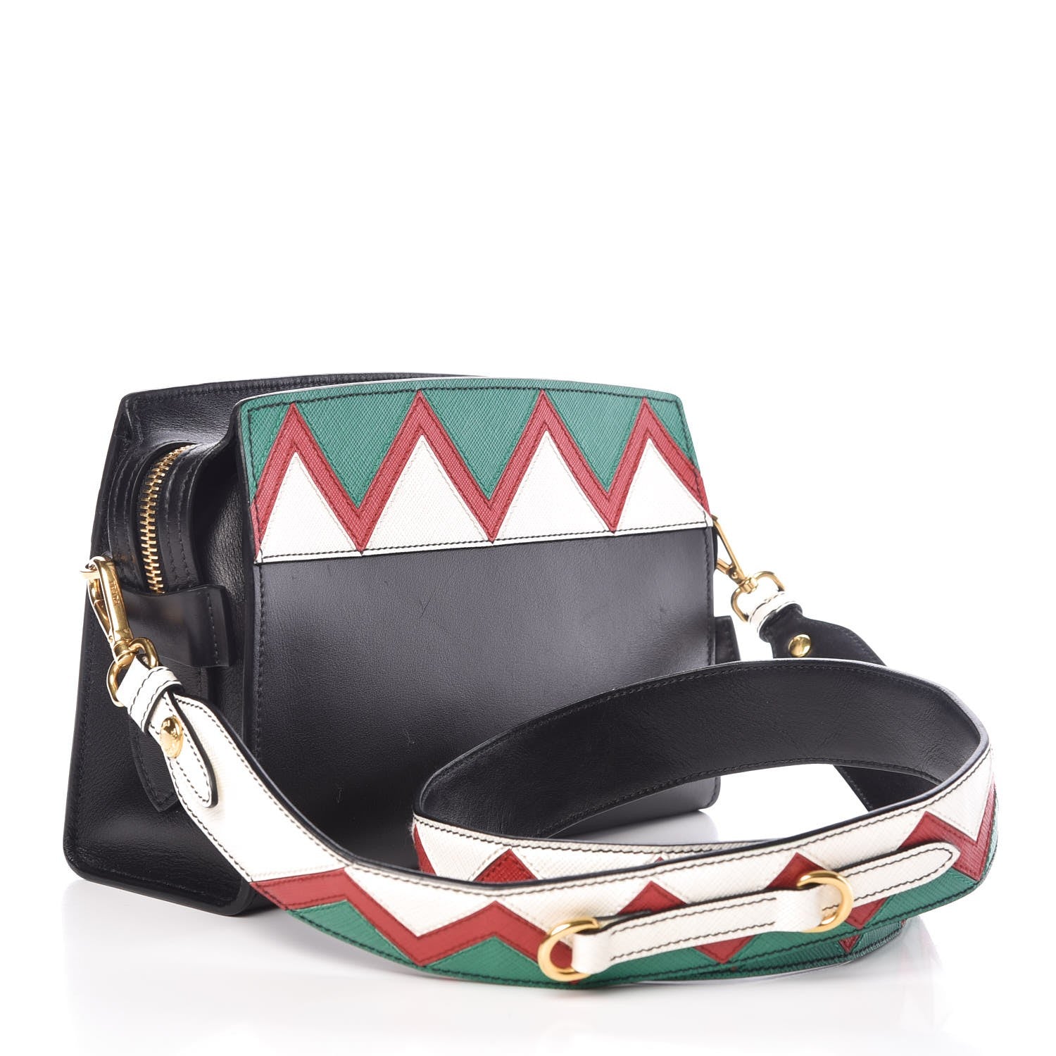 Prada City Calf Saffiano Esplanade Crossbody Bag Black Rosso 3 of 7