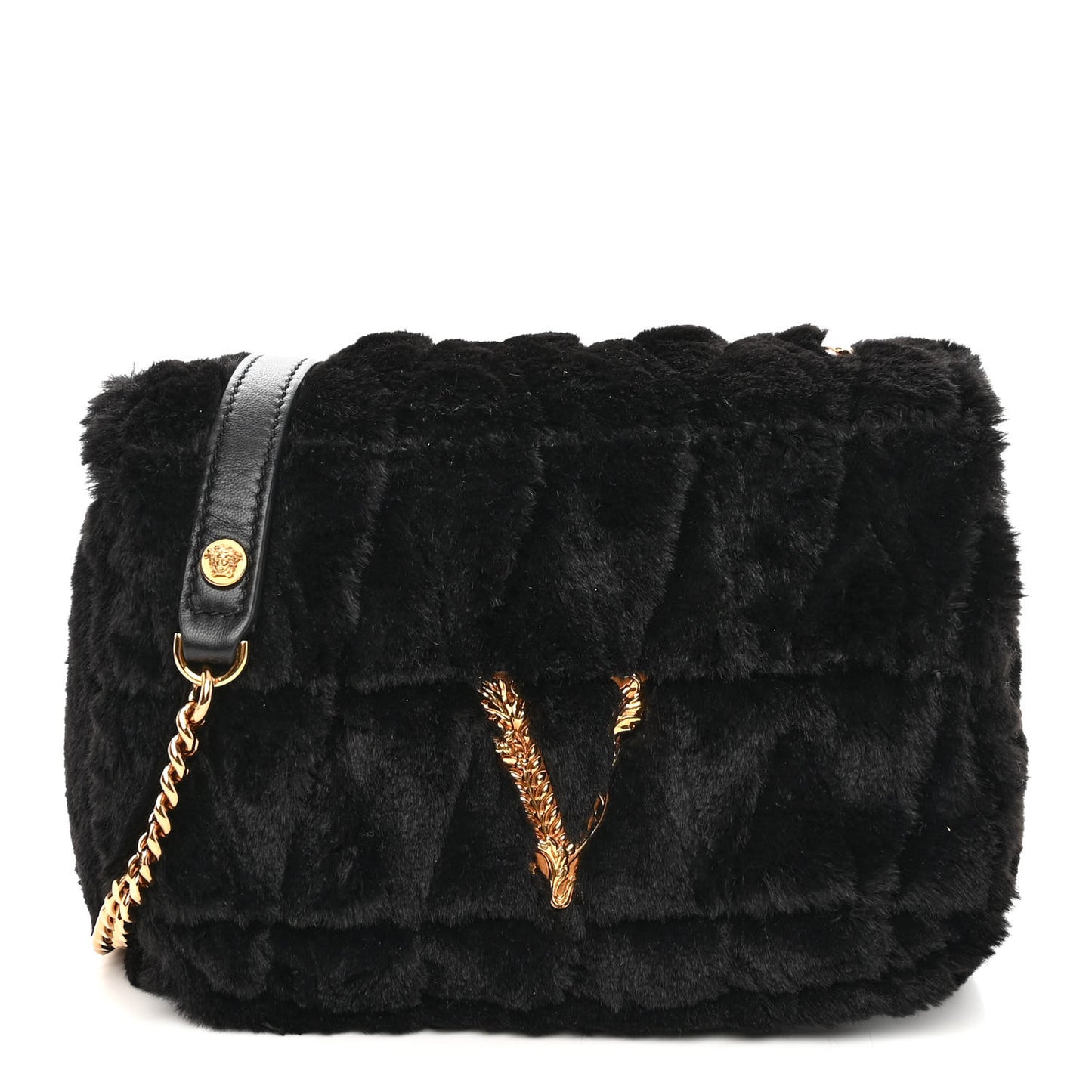 Faux Fur Quilted Virtus Shoulder Bag Black