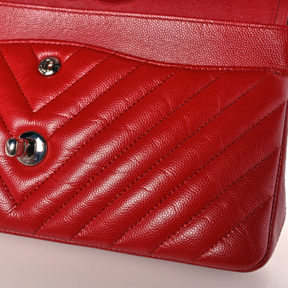 Chanel Caviar Chevron Quilted Medium Double Flap Red 12 of 12