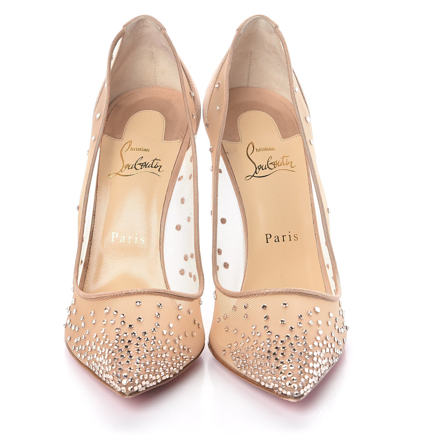 Christian Louboutin Suede Silk Crystal Strass Follies 100 Pumps 40 Neutral 2 of 11