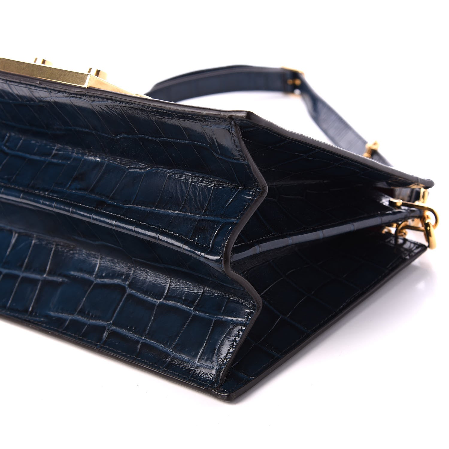 Mulberry Calfskin Crocodile Embossed Pembroke Shoulder Bag Navy 6 of 8