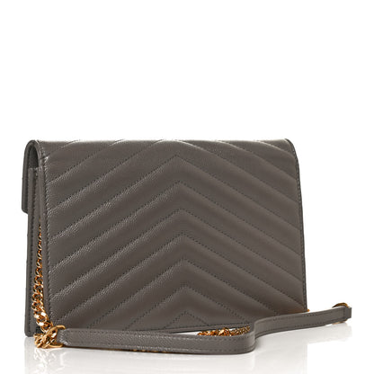 Saint Laurent Grain De Poudre Matelasse Chevron Monogram Envelope Chain Wallet Earth 3 of 15