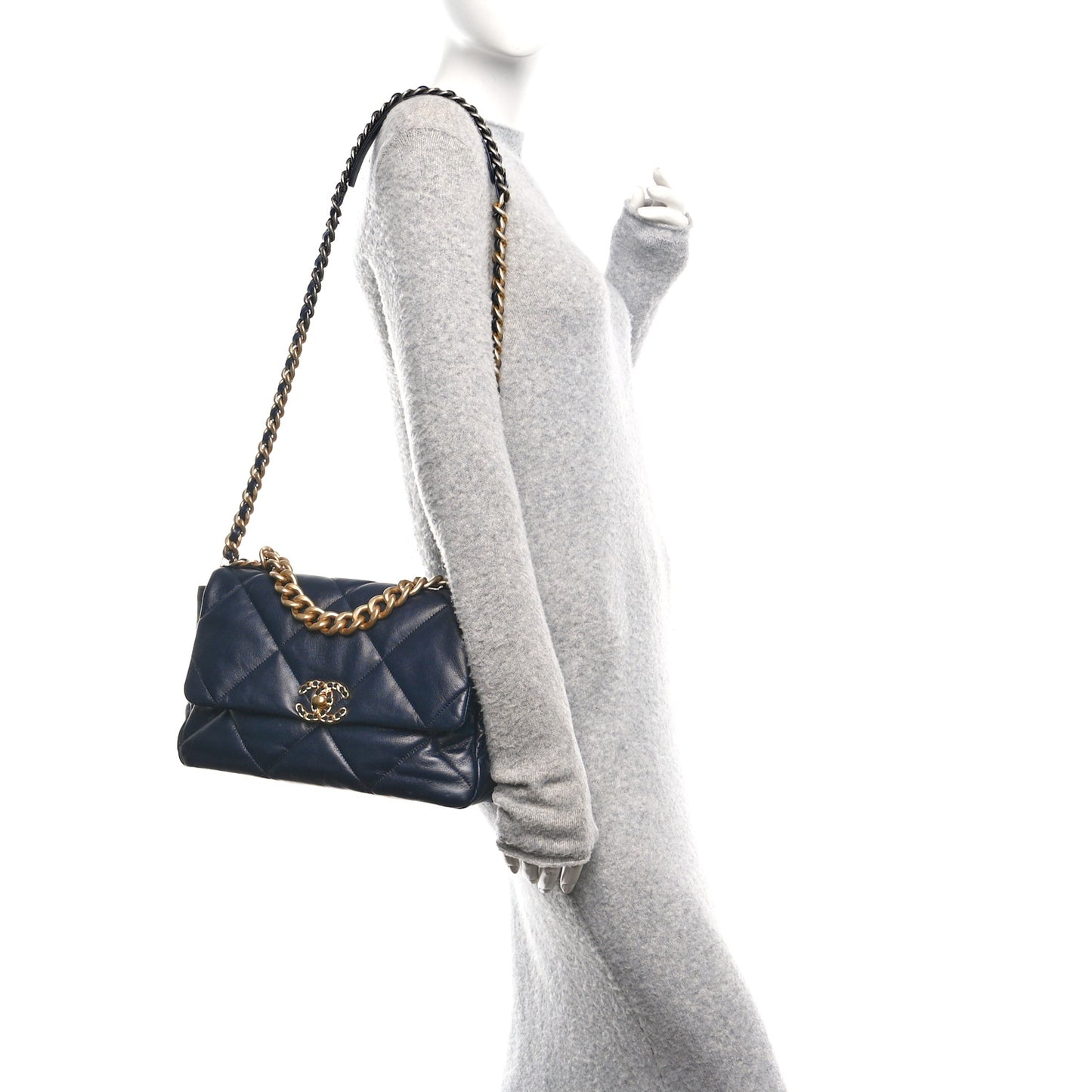 Goatskin Quilted Large Chanel 19 Flap Navy Blue