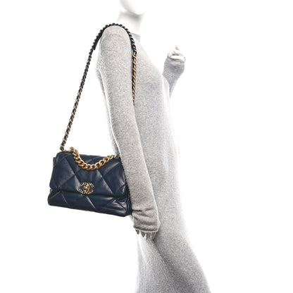 Chanel Goatskin Quilted Large Chanel 19 Flap Navy Blue 2 of 10