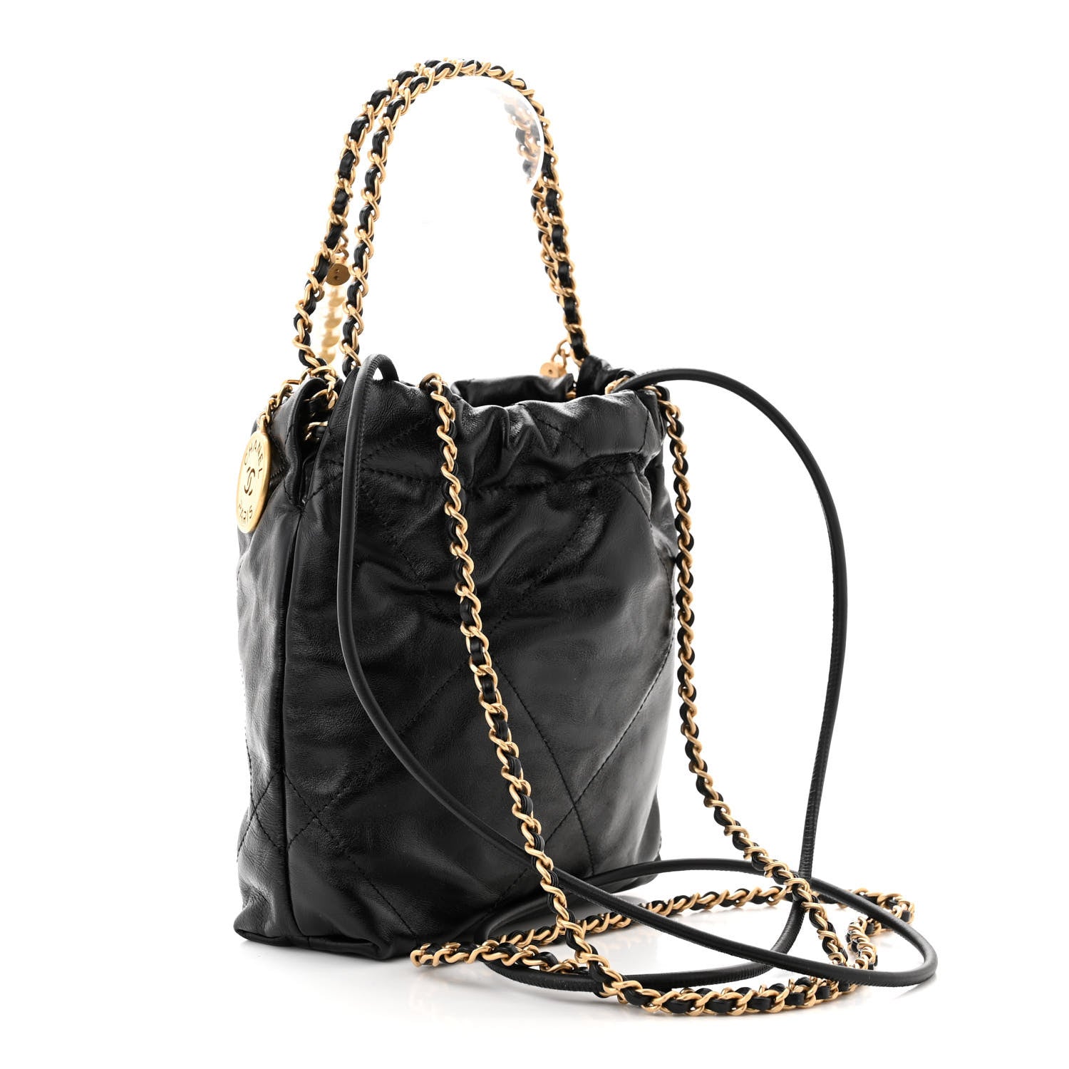 Chanel Shiny Crumpled Calfskin Quilted Pearl Mini Chanel 22 Black 3 of 10
